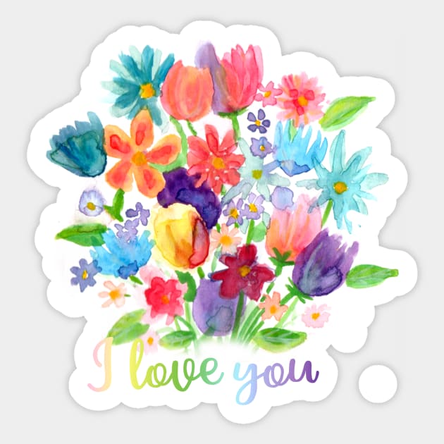 Floral I love you Sticker by mapetitepoupee
